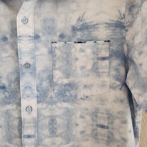 7 Diamonds Mens Salt Water Button Up Shirt Short Sleeve Woven Blue White Size M - Picture 3 of 10